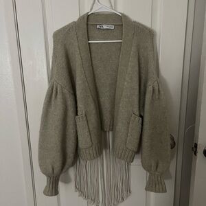 Zara Taupe Balloon Sleeve Cardigan